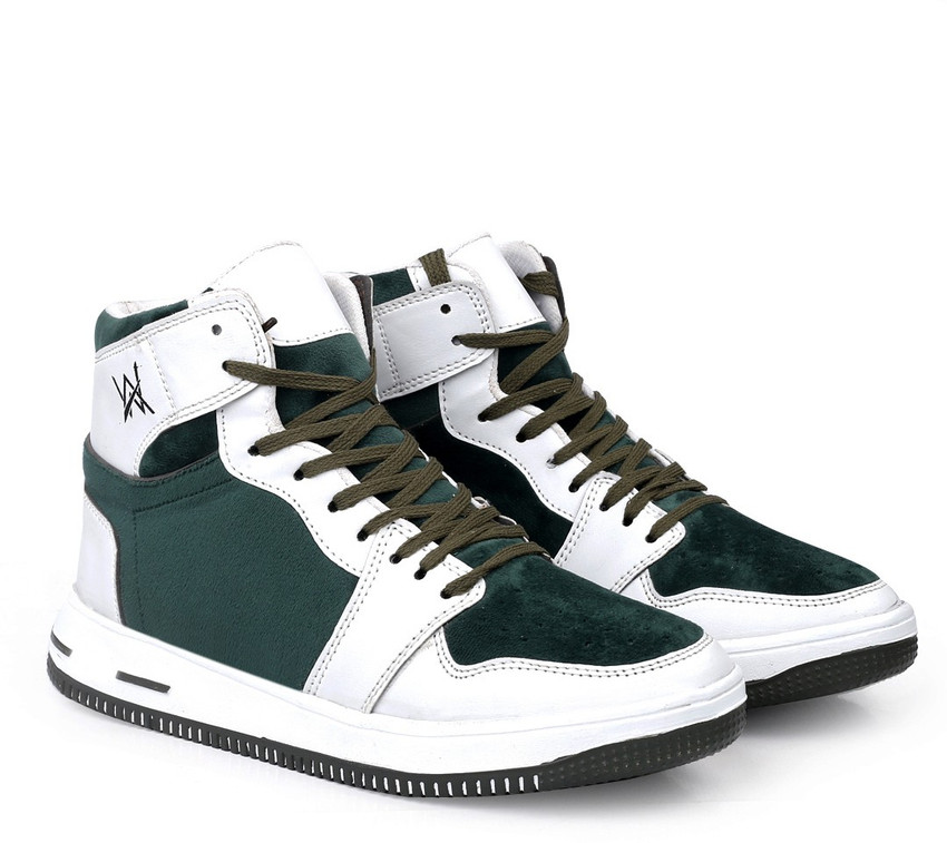 Woakers Woakers Men White Green Colourblocked High Top Sneakers