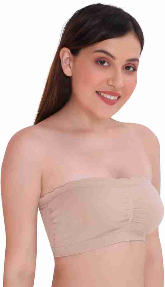 PLUMBURY Padded Seamless Strapless Tube Bra with Back Hook Closure