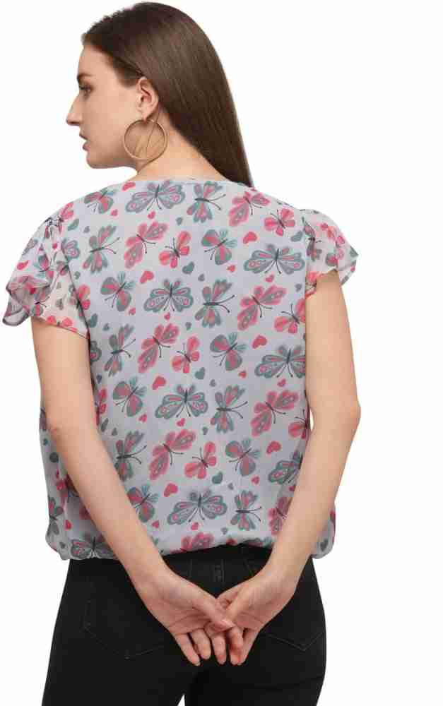 shraddhaprint Casual Printed Women Grey Top - Buy shraddhaprint