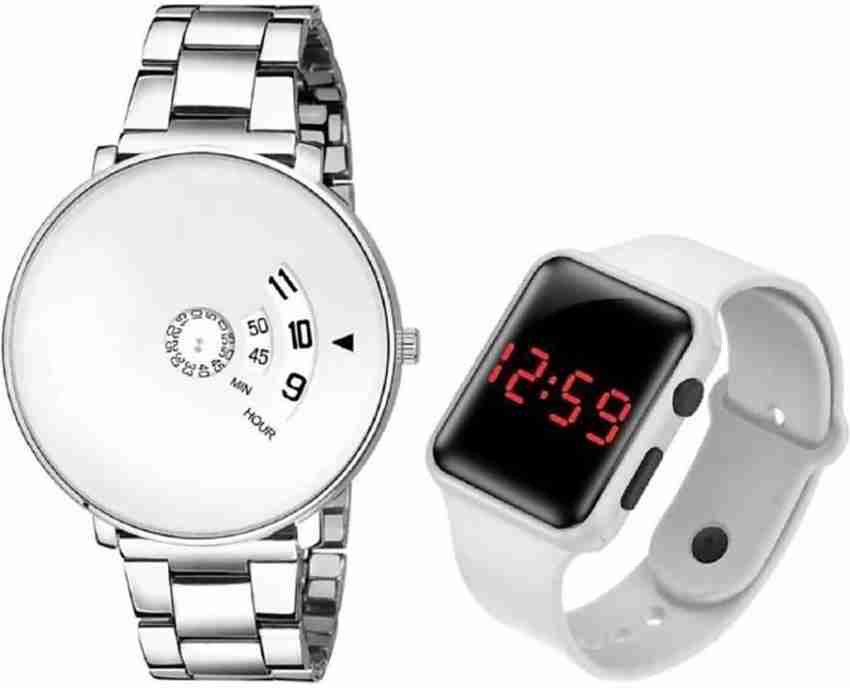 Noman NEW ANALOG DIGITAL WATCH 02 COMBO FOR MEN S AND BOY S STAINLESS STEEL SILVER STRAP SILICON STRAP SQUARE LED NEW SERIES NEW PASSION NEW RETURN