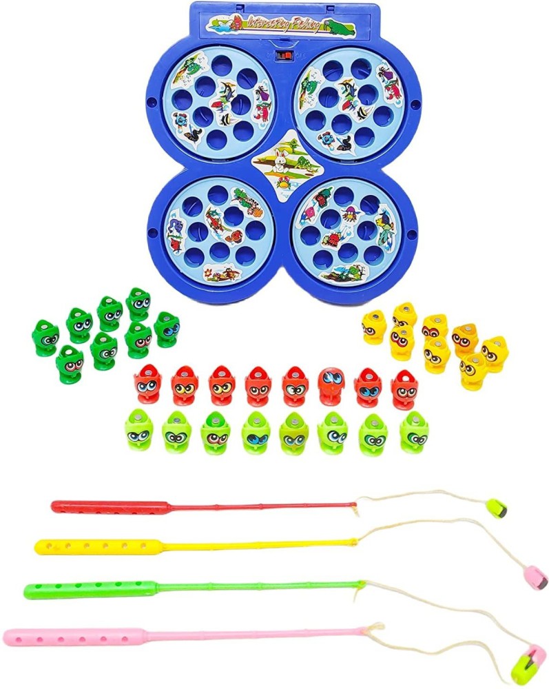 Mytoykid 32 Pieces Magnetic Fish Catching Game Fishing Game with Music with 4  Rotating Fish Ponds with 4 Magnetic Sticks, Best Toy for Kids 3-8 Years