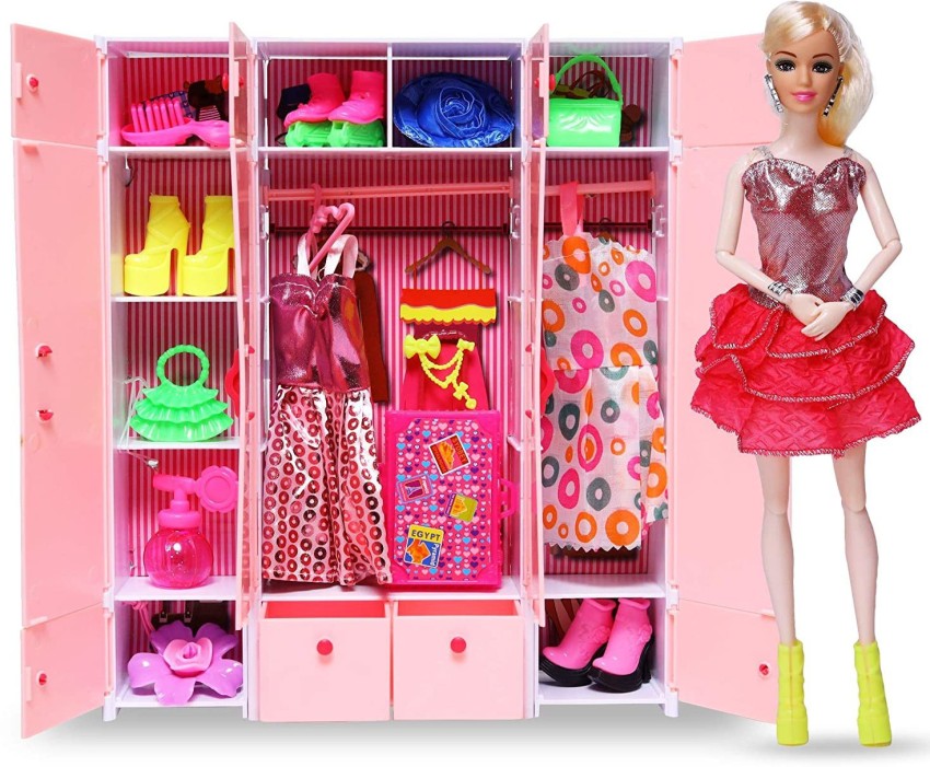 Cossetpack Plastic Beautiful Flexible Doll with Complete Wardrobe Set Full  of Fashionable Dresses & Cool Accessories for Girls 3 Years & Above -  Plastic Beautiful Flexible Doll with Complete Wardrobe Set Full