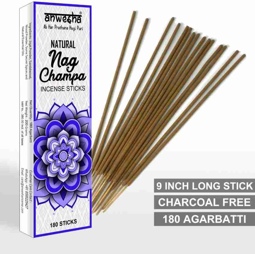 Anwesha Nag Champa Premium Scented Charcoal Free Natural Incense Sticks  pack - 180 Agarbatti - Long 9 Inch Stick Nag Champa Price in India - Buy  Anwesha Nag Champa Premium Scented Charcoal