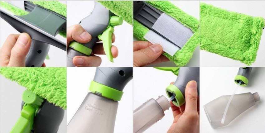 Amulakh Glass Cleaner Wiper 3-in-1 Cleaner Brush Glass Wiper Squeegee  Washer Cleaner with Microfiber
