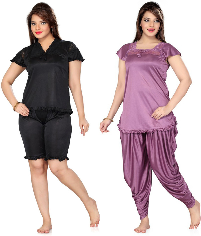 PHALIN Women Solid Purple Black Top Pyjama Set Price in India Buy PHALIN Women Solid Purple Black Top Pyjama Set at Flipkart Top Pyjama Set