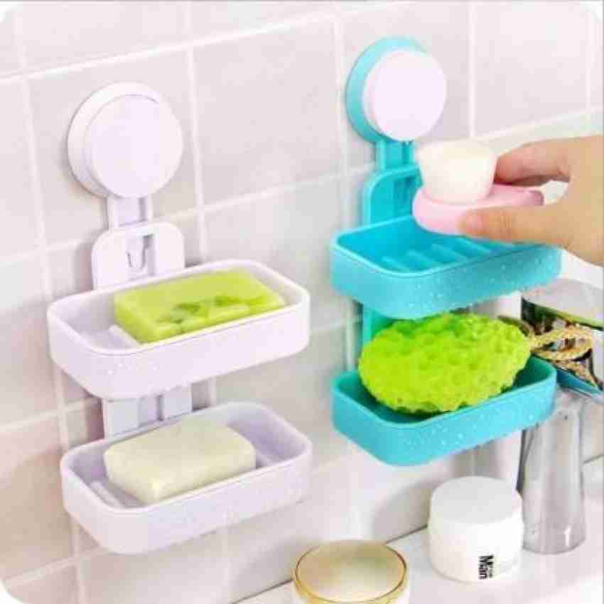 Adhesive Soap Dish,Soap Dish Multi-color Detachable Double Layer Suction  Cup Bathroom Soap Holder for Bathroom Kitchen Sink 