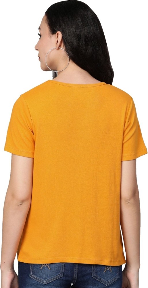 MEJUN Solid Women Round Neck Yellow T-Shirt - Buy MEJUN Solid