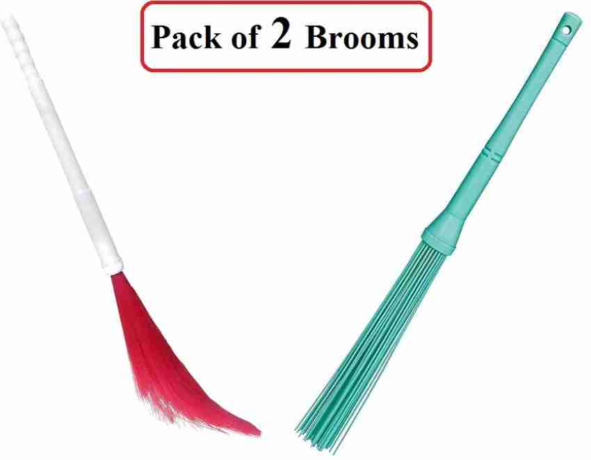 Plastic Broom for Bathroom Cleaning, Long Handle Jhadu with 60 Plastic  Sticks