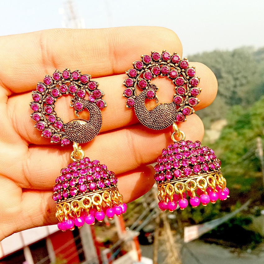 Pink jhumka earrings store