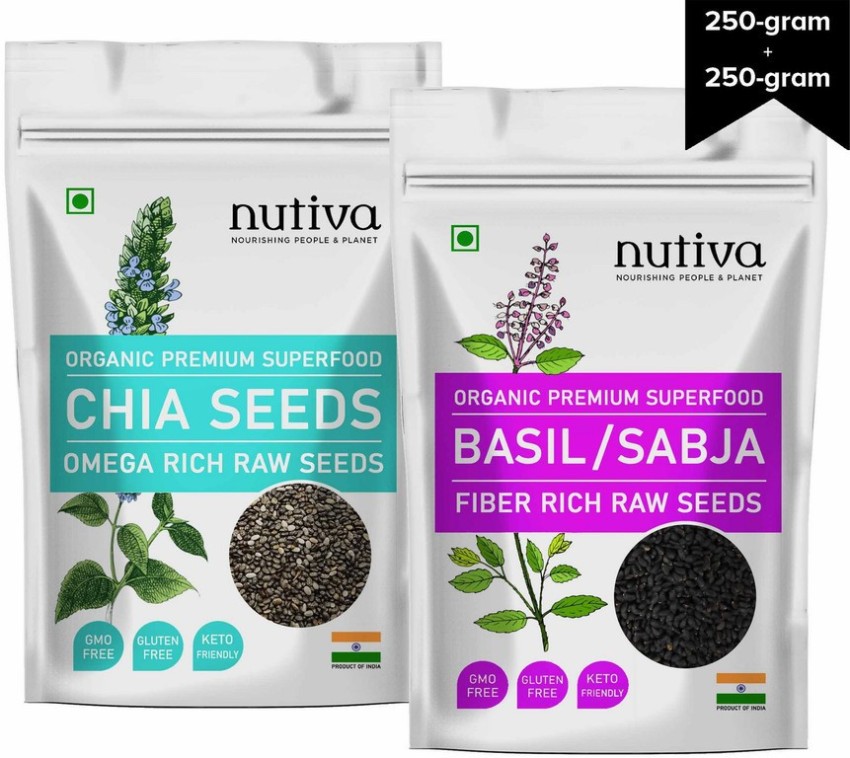 Nutiva Combo Pack of Chia Seeds and Basil Seeds 250 Gram X 2