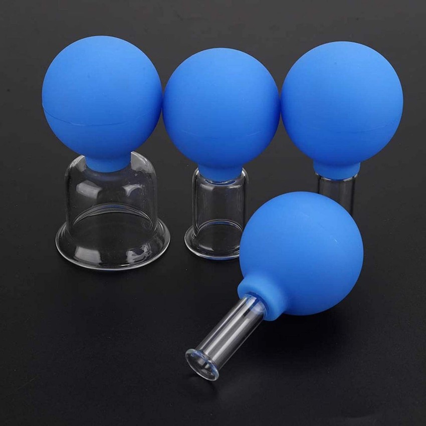 R A Products blue 1 Glass Facial Cupping Set- 4pcs Silicone Vacuum Suction  Face Massage Cups Anti Cellulite Lymphatic Therapy Sets for Eyes, Face and  Body massage Massager - R A Products 