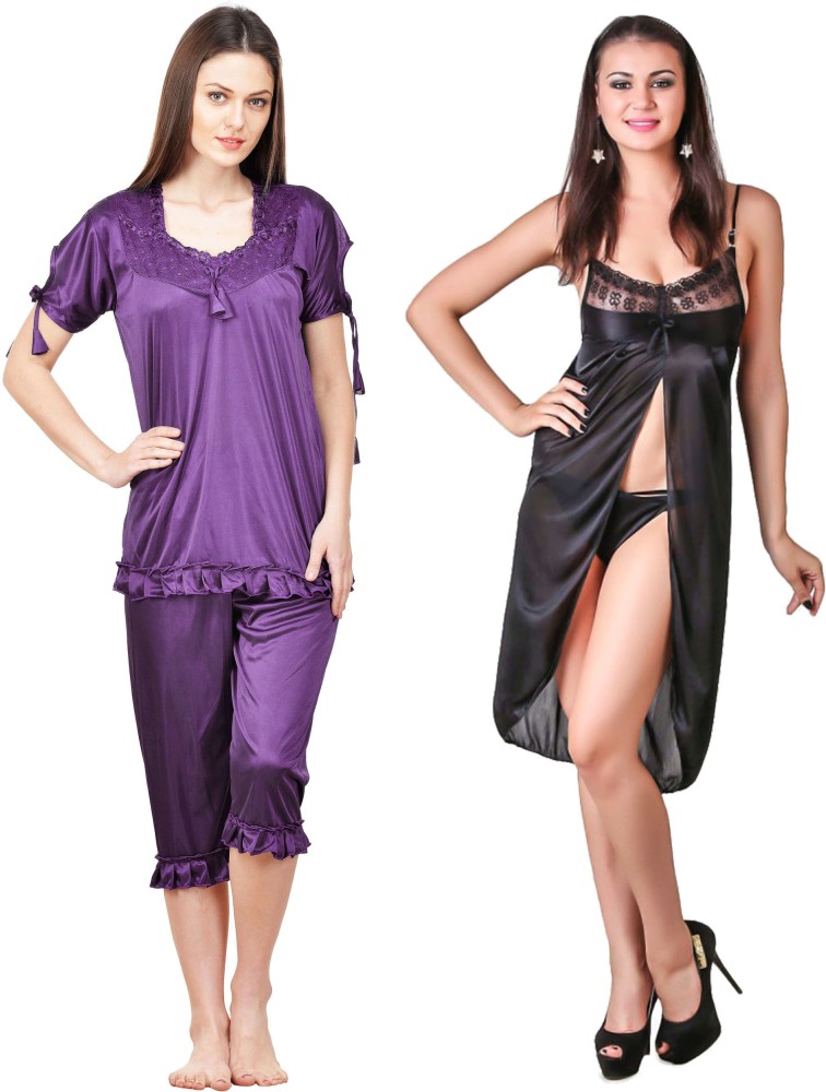 Buy Black Nightshirts&Nighties for Women by PHALIN Online