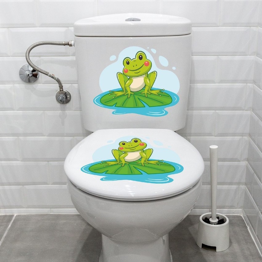 KREEPO 25.4 cm Cute Cartoon Green Frog Design Toilet Seat Stickers