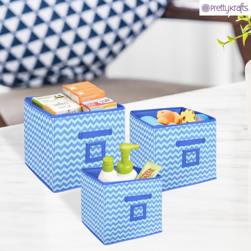 PrettyKrafts Collapsible Fabric Storage Cubes Organizer with Handles,Set of  6, Multiple Size -Wave Blue Storage Box Price in India - Buy PrettyKrafts Collapsible  Fabric Storage Cubes Organizer with Handles,Set of 6, Multiple