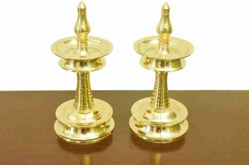 Diya Kerala Brass Oil Lamp 8 Inch for Pooja Room Set of 2 at Rs