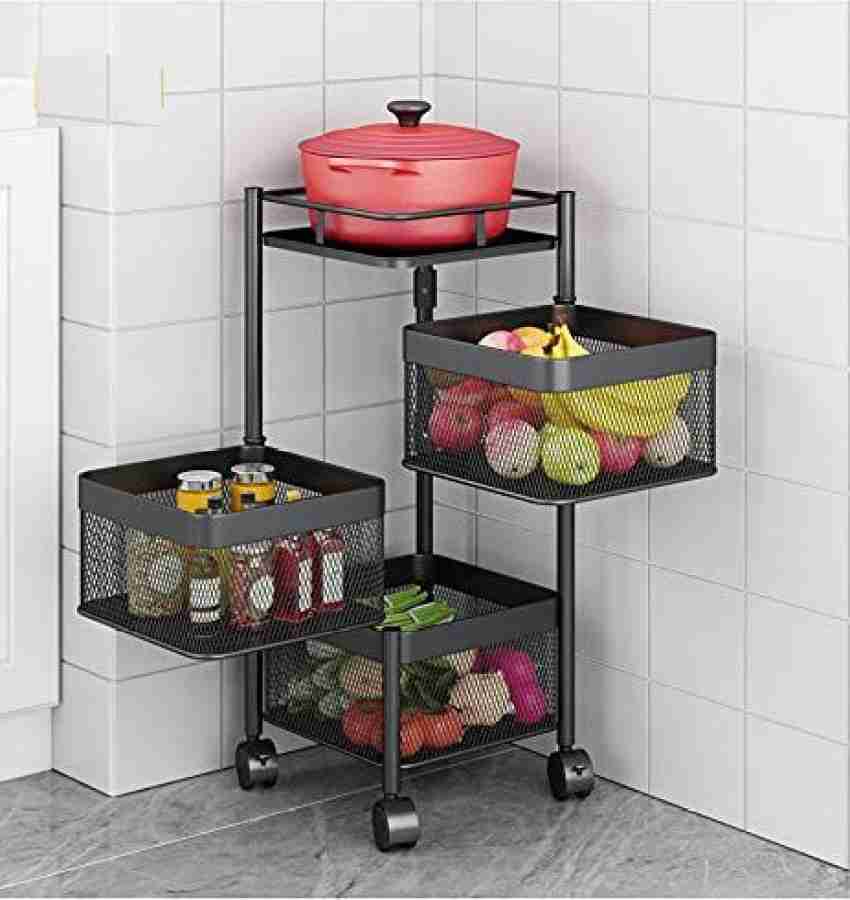 1pc Iron Kitchen Storage Rack, Multilayered Shelving Stand For Vegetables,  Fruit Basket With Wheels