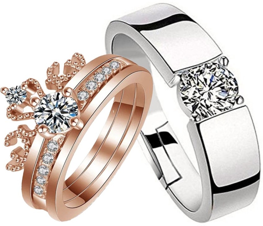 Buy Okos Rhodium Plated CZ Jewellery Combo of 2 Brass Love Forever and  Fluttering Butterfly Couple Rings With White CZ Stone for Men and Women  CO1000425 at