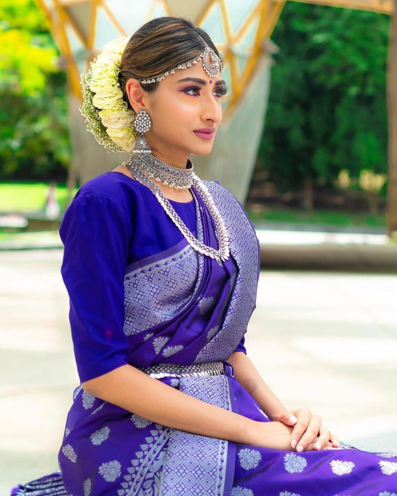 Buy lavelup creation Woven Banarasi Jacquard Silver Blue Yellow