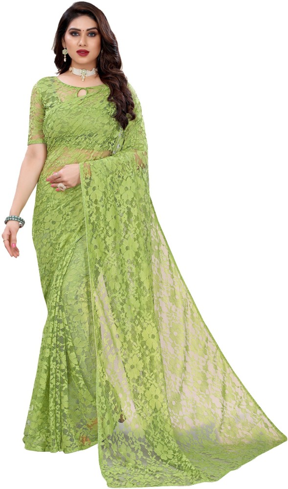 Buy Samah Embellished, Dyed, Solid/Plain Bollywood Net Dark Green
