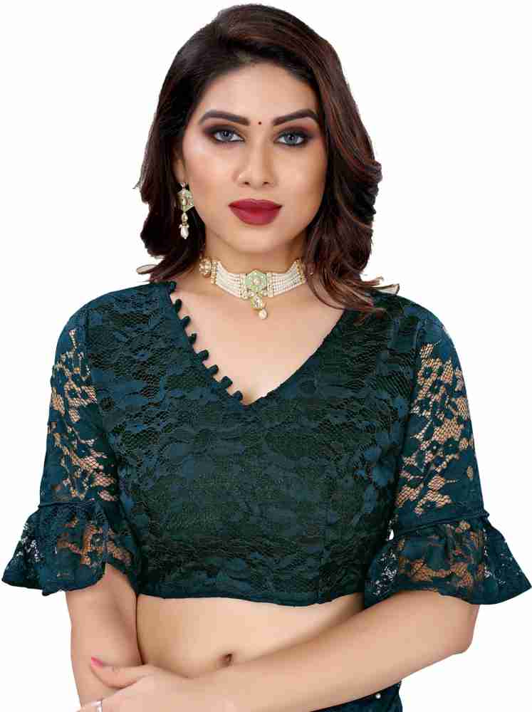 Buy Samah Embellished, Dyed, Solid/Plain Bollywood Net Dark Green