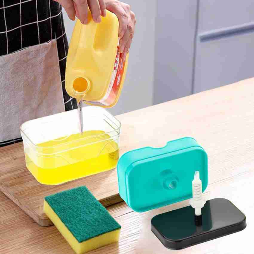 Soap Dispenser 2 In 1 Dishwashing Sponge Holder Kitchen Sink Dish