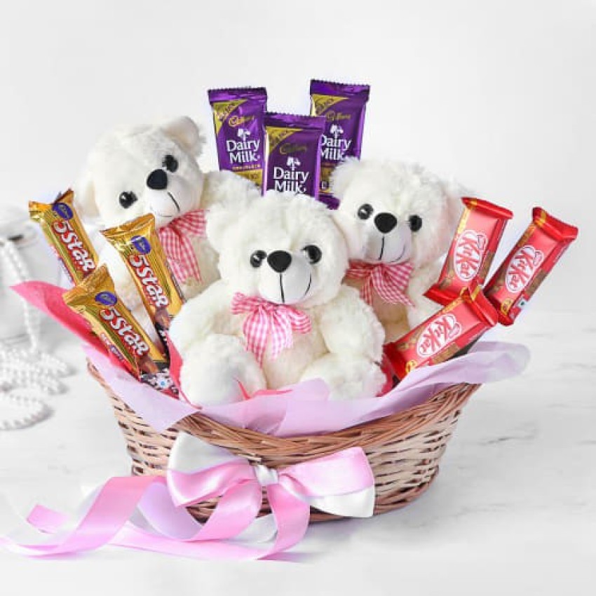 teddy bear and chocolate gift basket