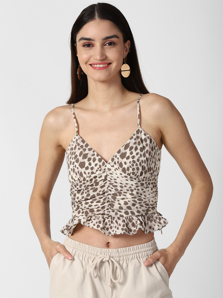 FOREVER 21 Casual Animal Print Women Brown Beige Top Buy