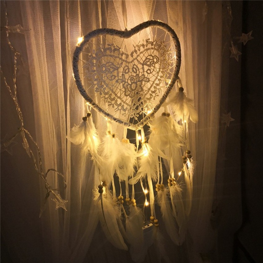 Elegant Lifestyle Heart-Shaped Pink Hanging Dream Catcher with Rice Fairy  lights for Wall art Bedroom Front Door Christmas tree Birthday Party  Decoration Car Hanging with Feather, Crystal, Wool, Nylon Dream Catcher  Price