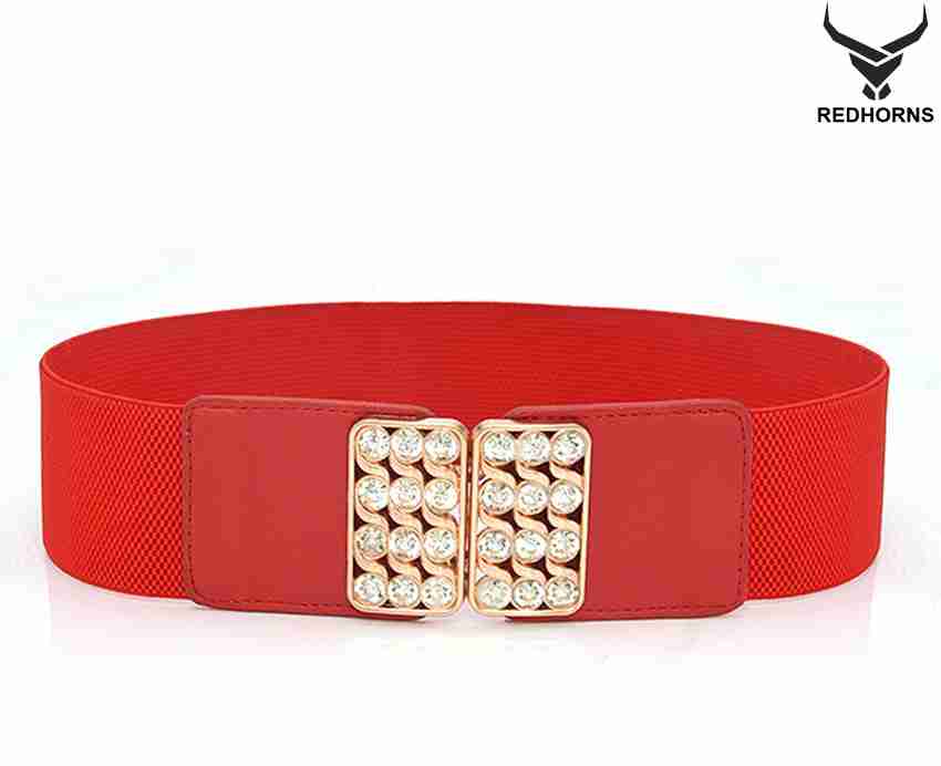 REDHORNS Women Casual Evening Party Formal Red Fabric Belt Red