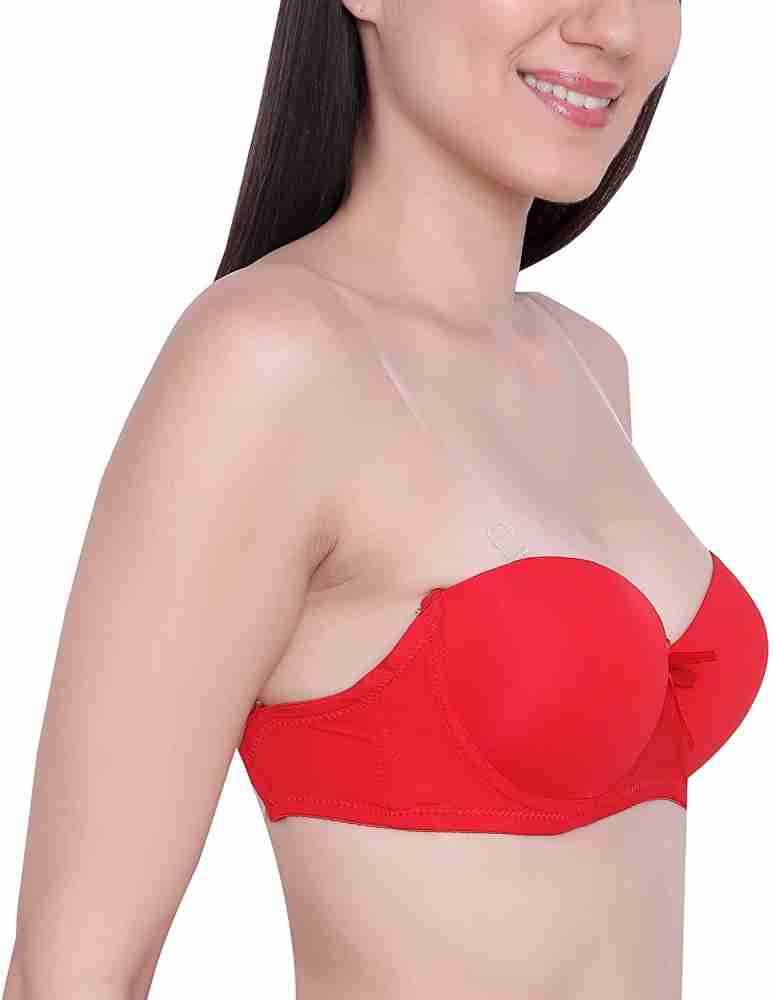Women's Demi Cup Push-up Transparent Invisible Strap Bra, Clear