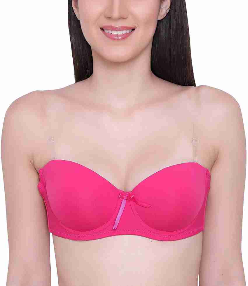 Piftif Women Cotton Nylon Spandex Padded Underwire Strapless Backless Invisible  Clear Transparent Back Push up Bra