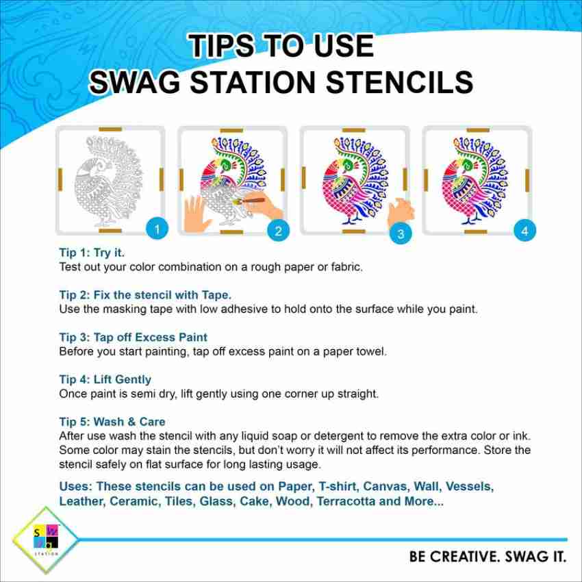 SWAGSTATION SWAGSTATIONS Border Stencils for Art and Craft Flower Pattern 2  in 1 Border Stencil Design Reusable Template (8x4 Inch) Wall Decoration  Stencil Design - Furniture, Canvas Painting, Sketching, DIY Border 17