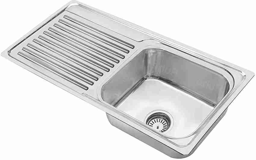 Prestige Premium quality (37x18x8Inch) Drain board Stainless steel  Chrome Finish Kitchen Sink With Waste Coupling ,Vessel Sink (SILVER) Vessel  Sink Price in India - Buy Prestige Premium quality (37x18x8Inch) Drain  board Stainless