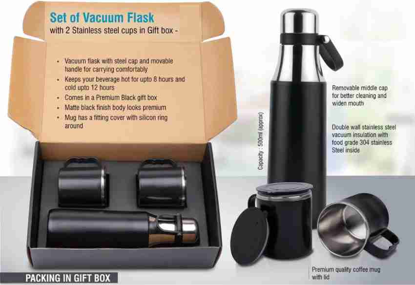 S M CREATION Steel Vacuum Flask Set with 2 Steel Cups Combo-Keeps  HOT/Cold-Ideal Gift (MULTI) 500 ml Bottle - Buy S M CREATION Steel Vacuum  Flask Set with 2 Steel Cups Combo-Keeps