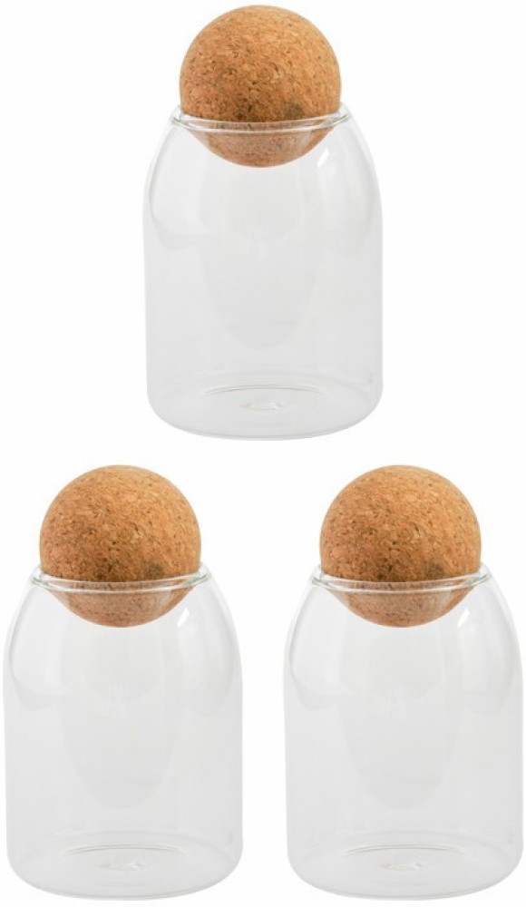 Clear Glass Bottle Kitchen Storage Jar with Cork Ball Airtight Lid