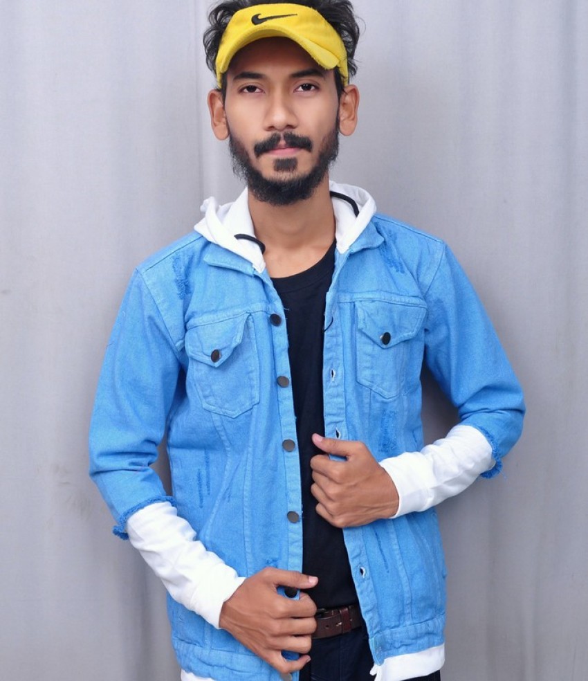 Light Blue Full Sleeve Solid Men Denim Jacket