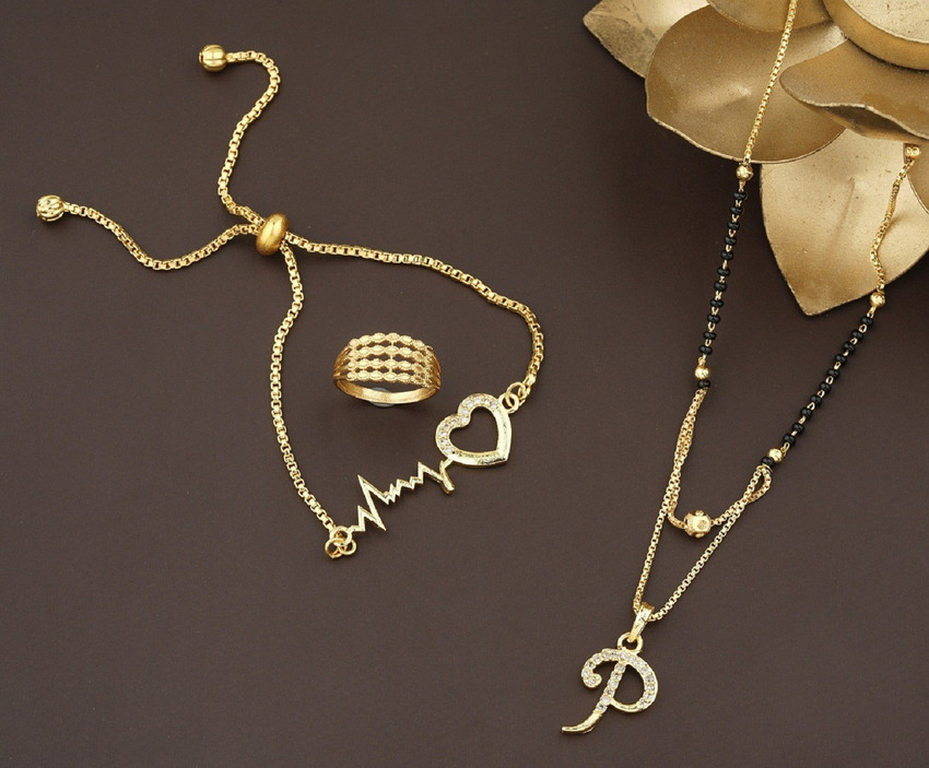 Jewel WORLD p letter mangalsutra with bracelet ring for women