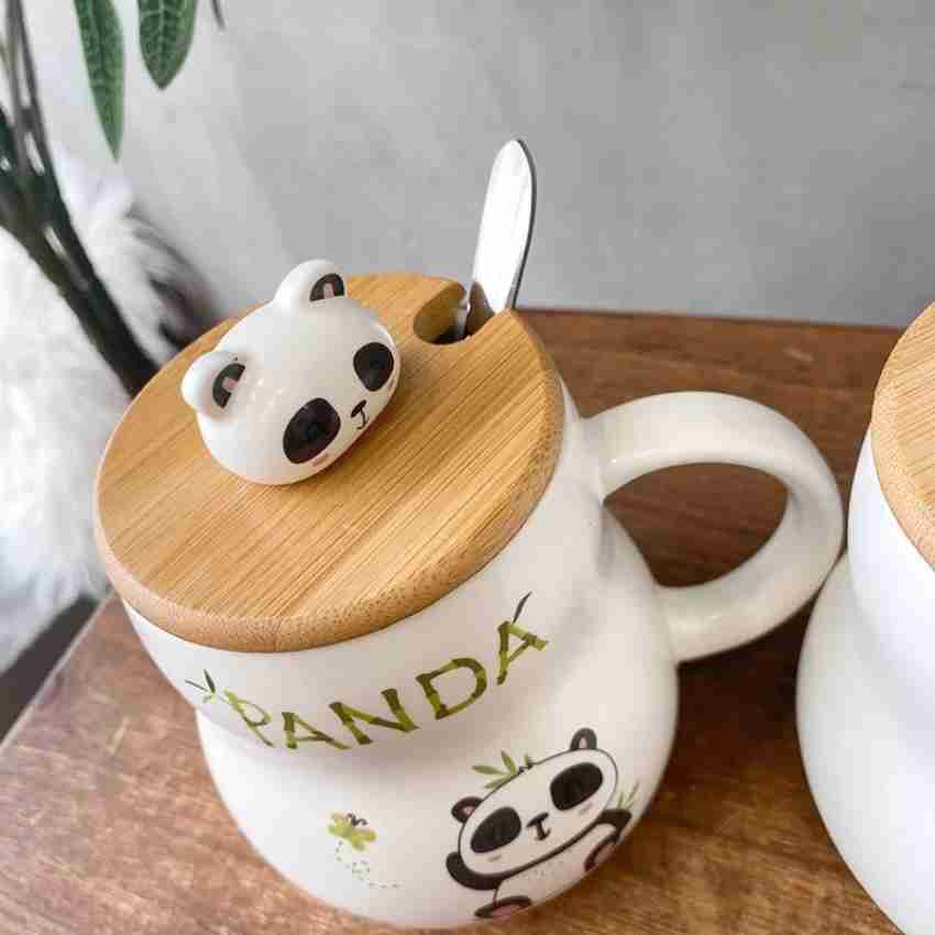 Avastro Korean Style Creative Cartoon Simple Panda Cute Personalized Cup  With Lid Spoon Home Breakfast Milk Cola Cup Tea Glass Cup (Pack of 2)  Ceramic Coffee Mug Price in India - Buy