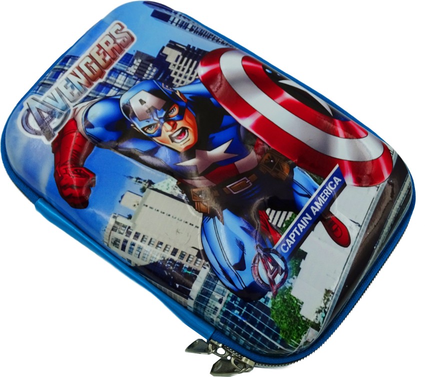 Johnnie Boy Caption America Pencil Case for Boys  Multipurpose Stylish Superhero Large Capacity Pen & Pencil Pouch for School  Supplies for Kid - Blue Caption America Art Plastic Pencil Box 
