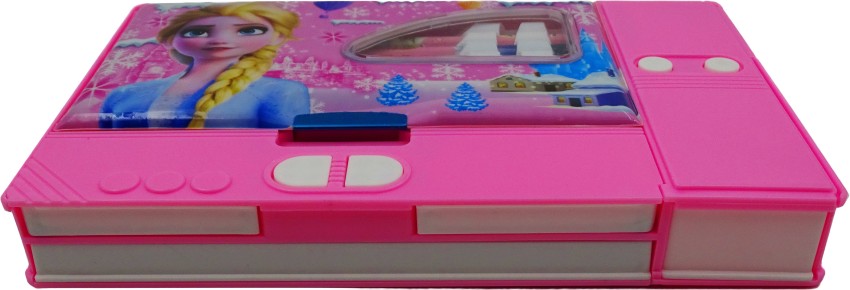 Jumbo Magnet Pencil Box Glitter Geometry Box for Girls, Double Sided  Stationary Box for Girls Plastic