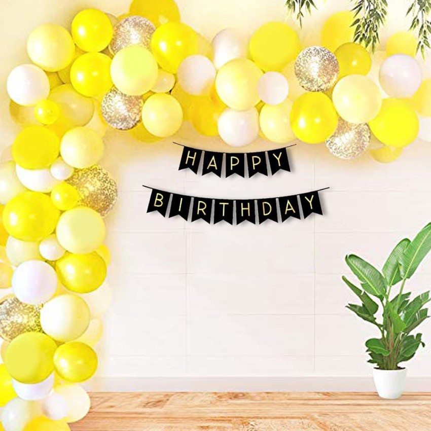 1iAM Birthday decoration with Yellow-White balloons,Golden ...