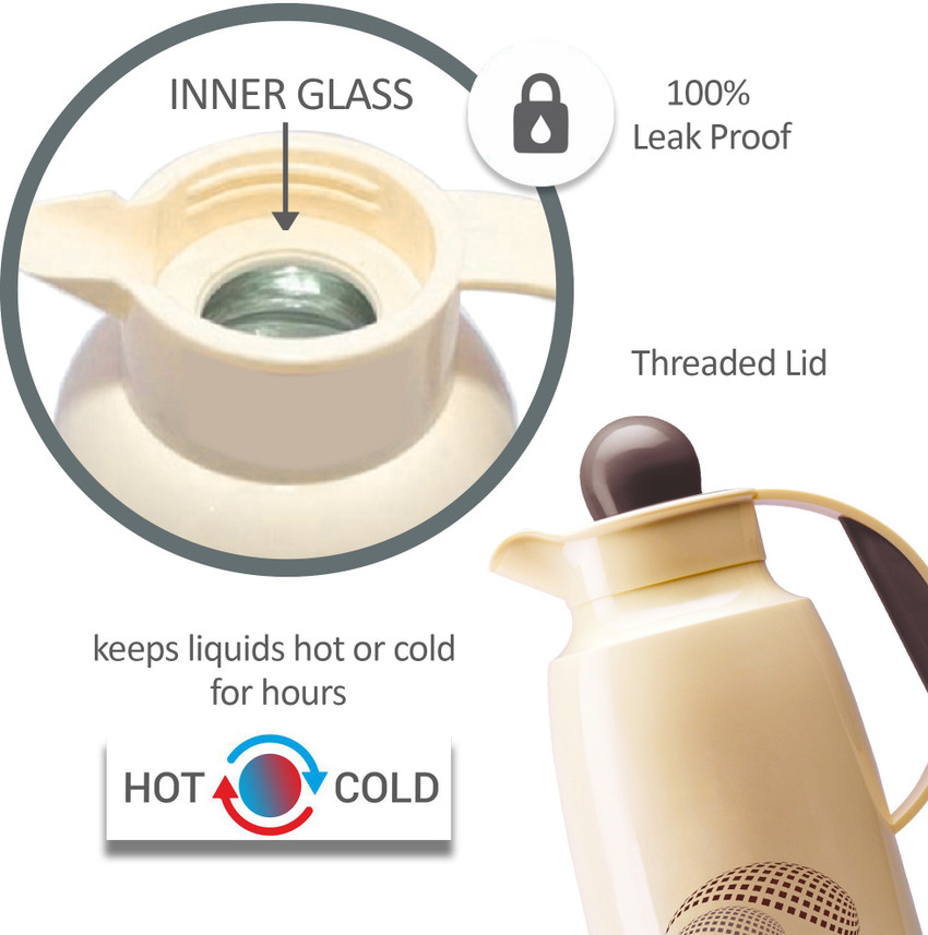 MILTON Vienna 1000 Vacuum Insulated Inner Glass Hot or Cold Flask Ivory 1000 ml Flask