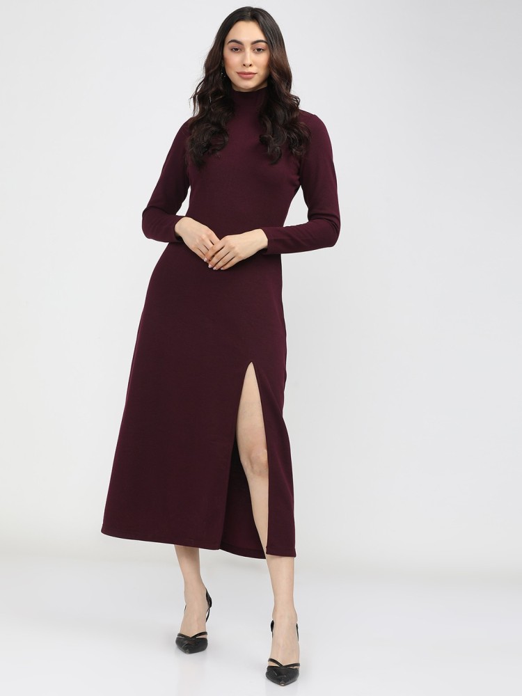 Buy Tokyo Talkies Red Solid Straight Bodycon Dress for Women