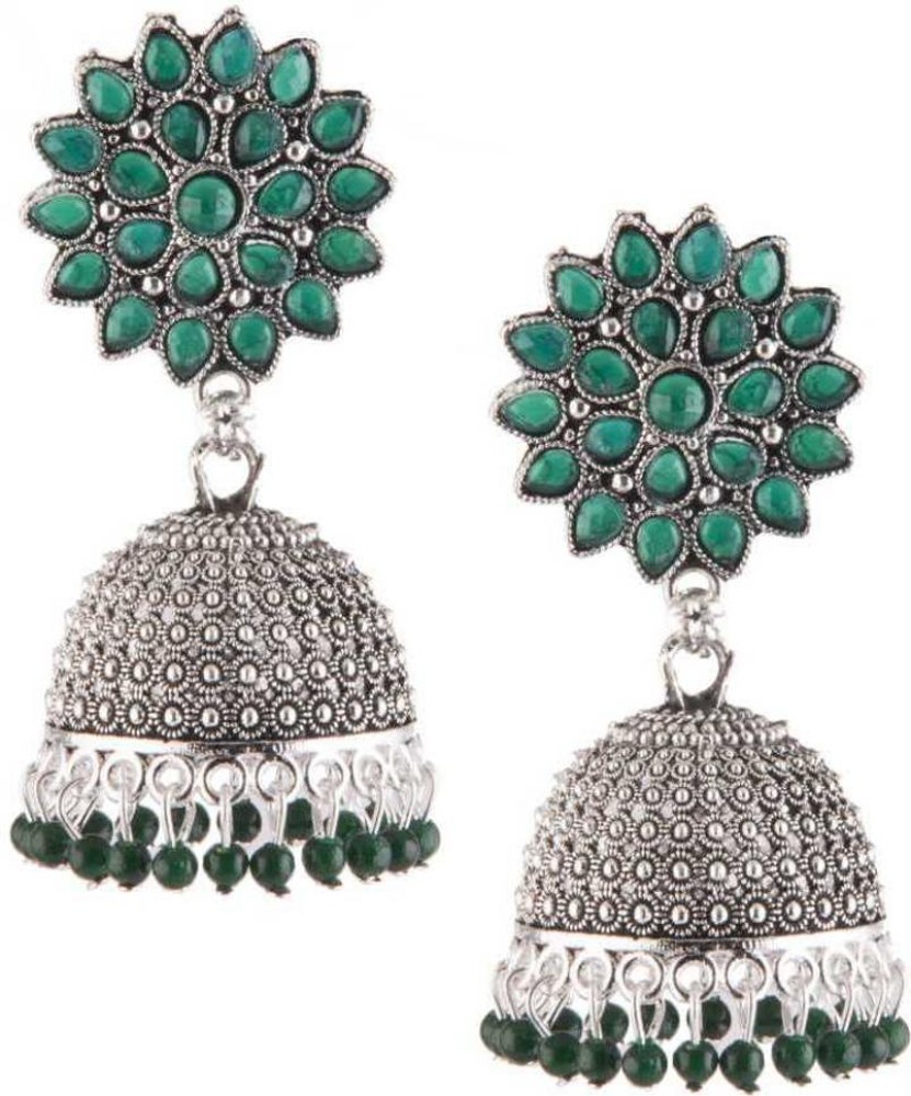 ANTICO Ethnic Wedding Bridal Casual Fancy Traditional PARROT GREEN Color  Oxidized Long Jhumka Earrings for Girls and Women