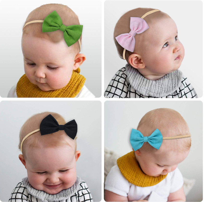 VAGHBHATT 6 Pack Baby Girls Nylon Headbands Newborn Bows Handmade