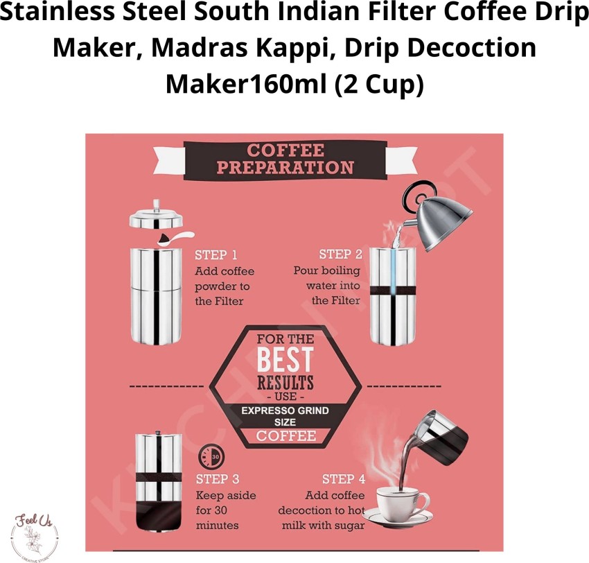 KERAM coffee filters indian style small/drip coffee maker/south indian-150  ml(5.07 Oz) 2 cup-coffee bar accessories-madras coffee filter for