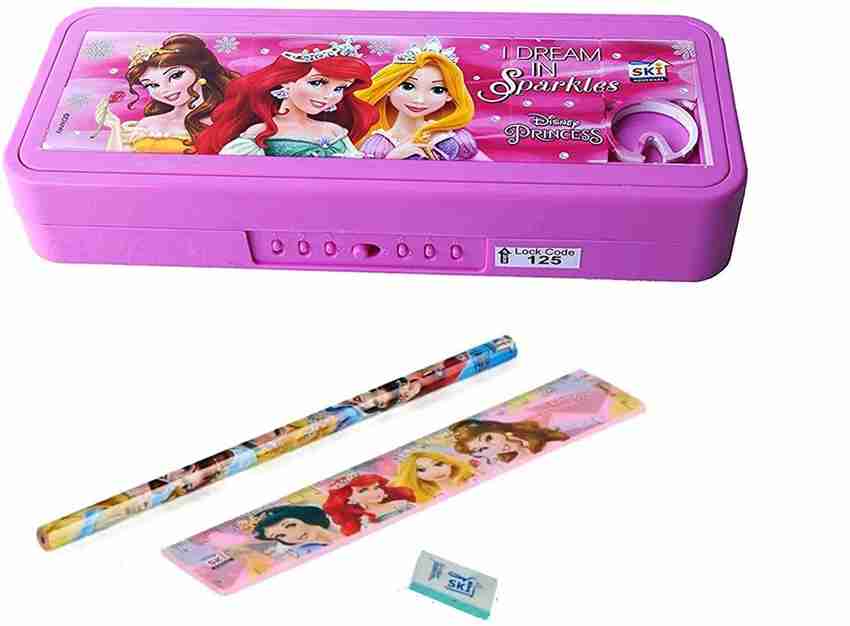 Flipkart School Mate Puzzle Password Protected Barbie Plastic Pencil Box Purple for Kids Art Plastic Pencil Box Box