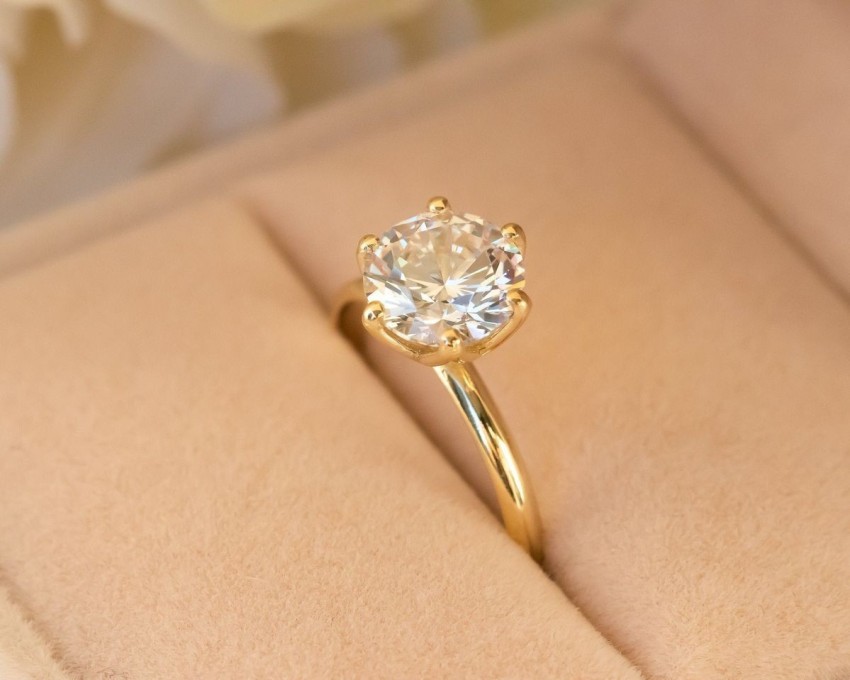 Glamlife Single Stone Soliate Ring Diamond Stone Anti Tarnish Rose Gold  Rings for Unisex, Women, Girls,