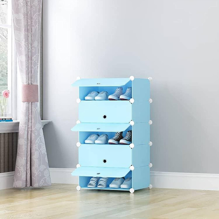 Kybero Shoe Rack with Cover for Home Office Wardrobe Cube 5 Cube Blue Plastic Plastic Shoe Stand Price in India Buy Kybero Shoe Rack with Cover for Home Office Wardrobe Cube 5 Cube