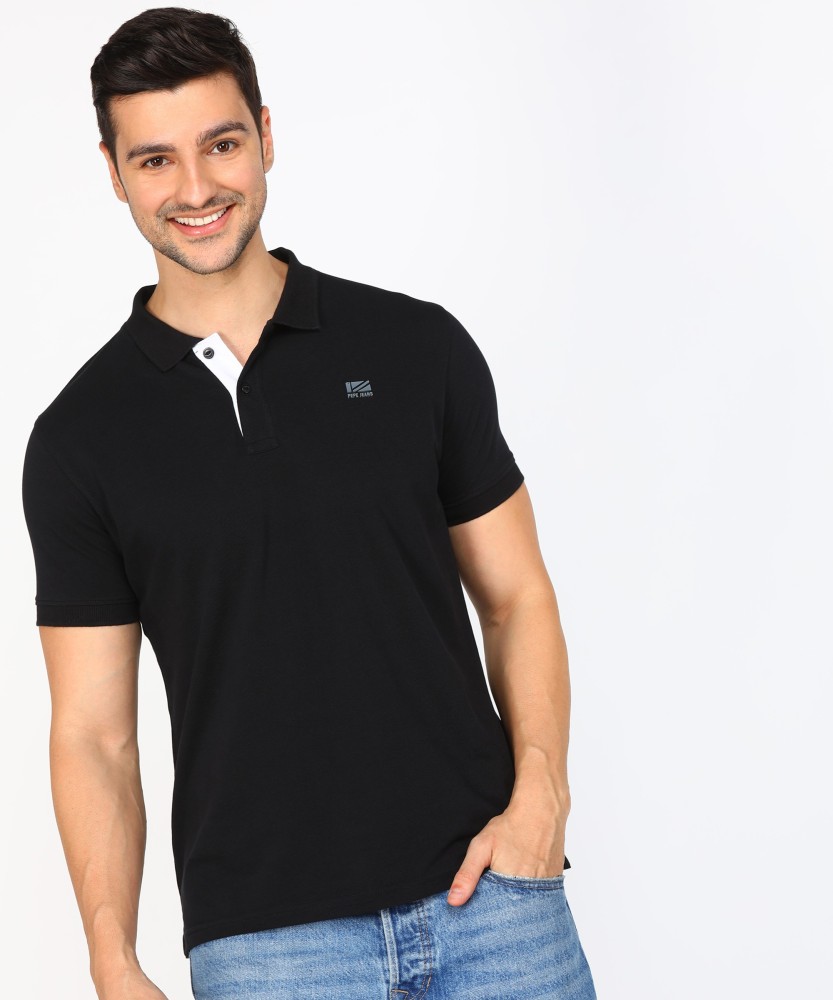 Black in Best Neck Men Buy India Jeans T-Shirt Pepe Pepe Black at Jeans Solid Men T-Shirt - Prices Polo Solid Neck Online Polo